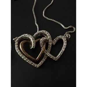 Vintage Goldplated 925 Silver Diamond & Moissanite Heart Pendant Necklaces 20"